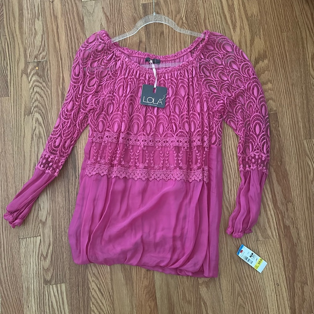 NWT LOLA Made in Italy Silk blend Pink Top (M)
